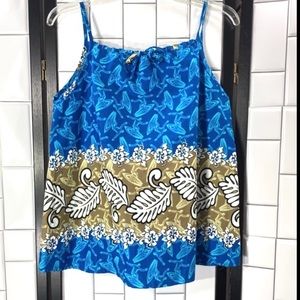 HAWAIIAN Size M Tank Blue Surf Flower Blouse Shirt